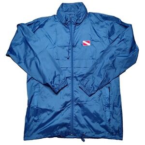 WEEKENDER SCUBA DIVER DOWN Men Medium Blue Packable Concealed Hood Jacket EUC